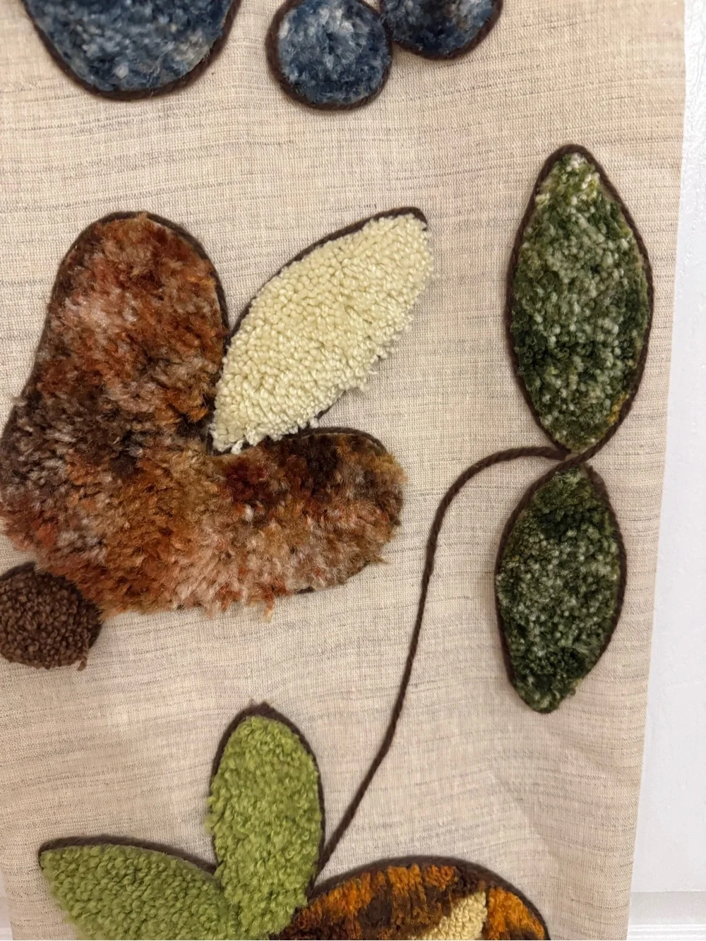 Textured Embroidered Butterfly & Botanical Wall Hanging - Earth Tones